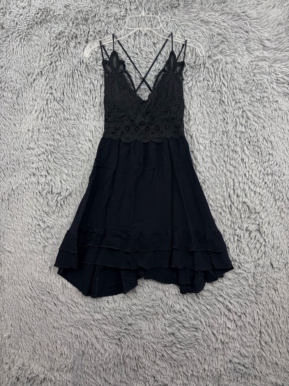 Rue21 Crochet Slip Mini Dress Women Small Black Tier Skirt Babydoll Asymmetrical